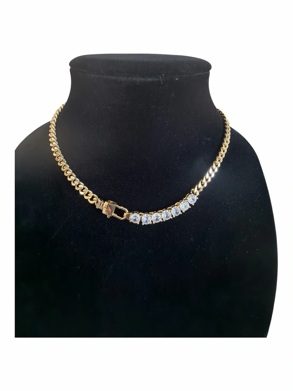 Cuban Link Necklace Gold Tone with Rhinestone Detail - Picture 3 of 4